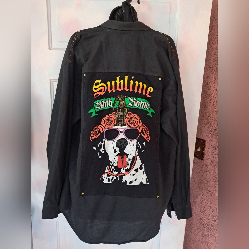 Bugle Boy Black Graphic Casual Button Down Shirt